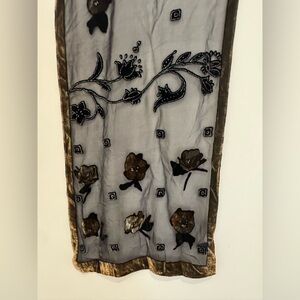 Feliciani Embroidered Floral Scarf with Velvet Trim. Excellent condition.